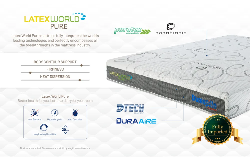 Dunlopillo Latex World Pure mattress features and specifications