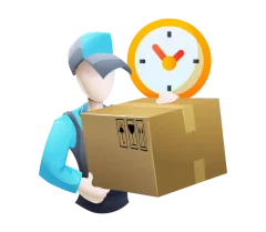 Courier with a parcel and a clock
